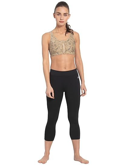 Jockey MI02 Women’s Wirefree Padded Sports Bra – Full Coverage Printed Racerback with Front Zipper